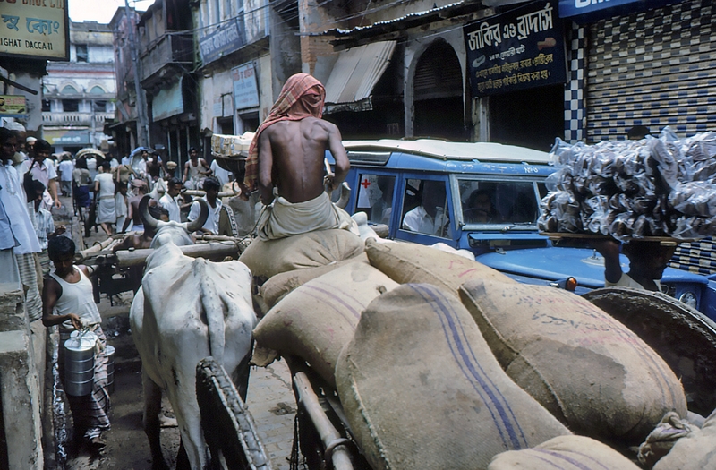 1975 Bangladesh. Program vehicle in traffic