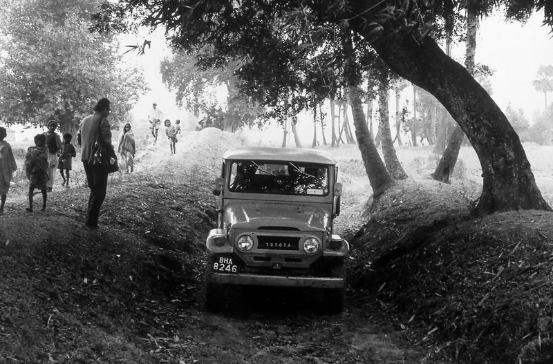1975 India. Negotiating a dry canal bed